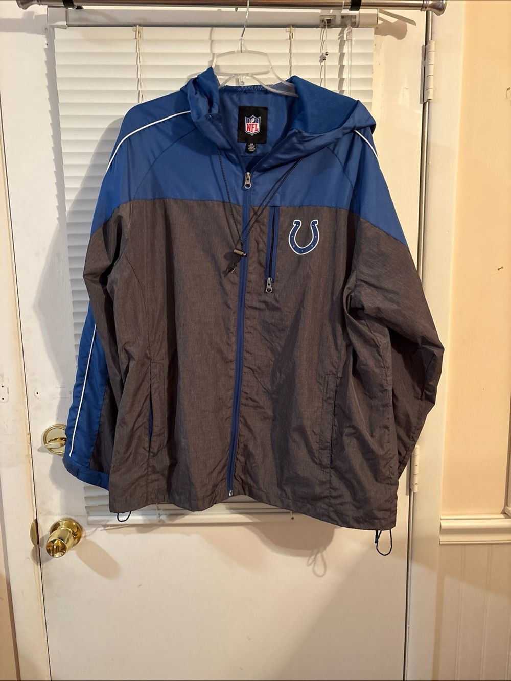 NFL Indianapolis Colts Men's Blue and Gray Hooded Windbreaker Jacket